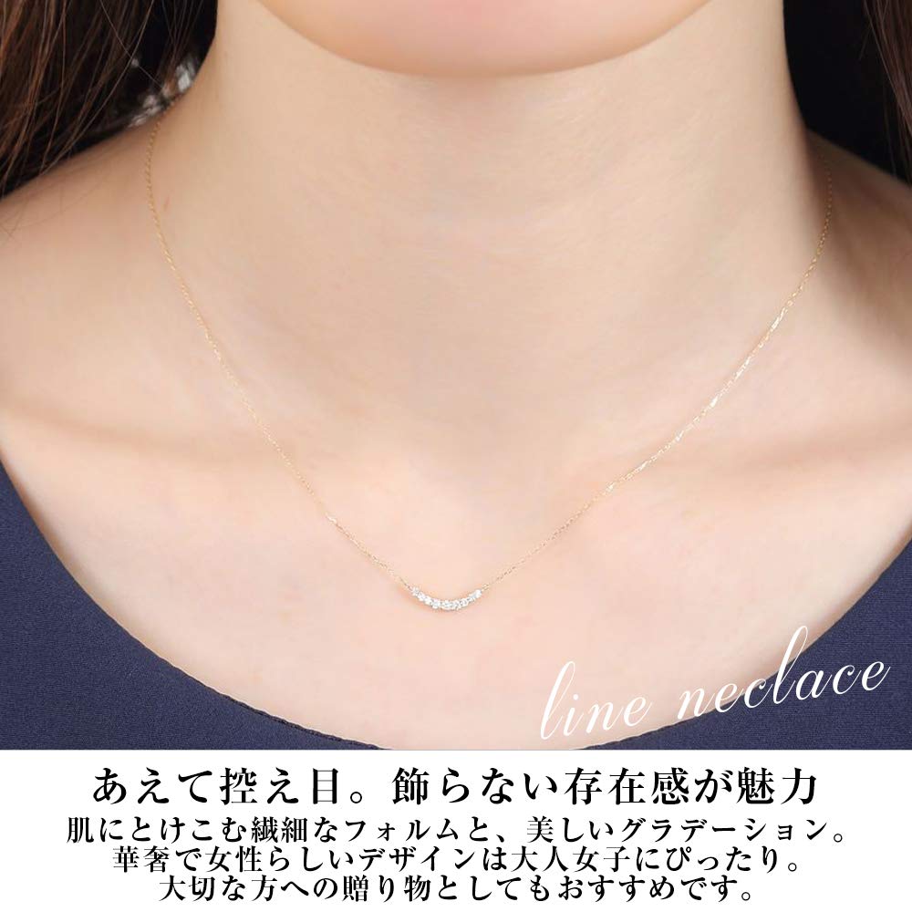 PLUSTER Diamond Line Bar Necklace K10 Yellow with Genuine Gold Simple and Perfect Gift for or Any Other Occasion Box Plaster Women's (0.1ct Gold)