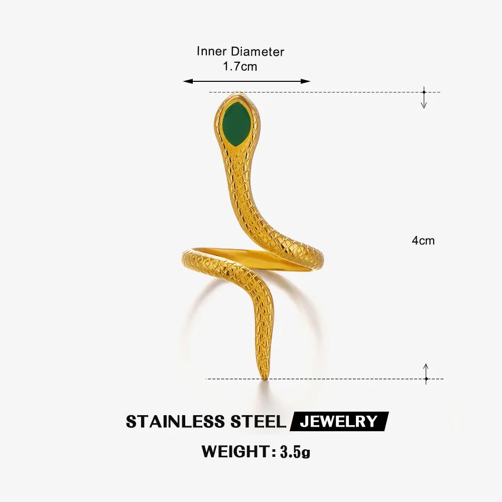 New Fashion Statement Snake Shape Stainless Steel Rings For Women Vintage Gold Color Animal Open Ring Trend Luxury Jewelry