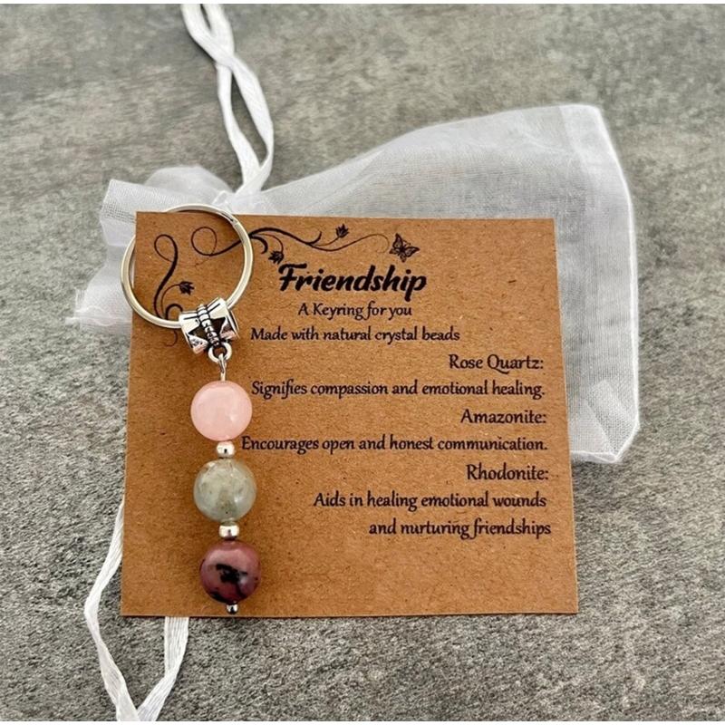 Sister Birthday Gift Set Agate Stone Keychain With Sentimental Message Card and Beaded Bracelet for Women
