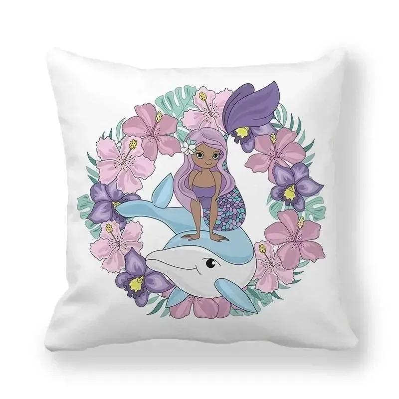 Garland Mermaid Pattern Decorative Pillow Cover Car Sofa Square Cushion Pillow Cover