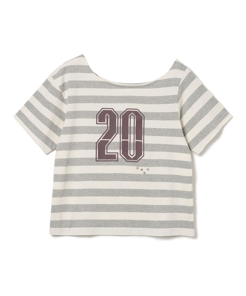 MILLO WOMEN Off-Shoulder Striped T-Shirt [Melange Gray]