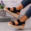 Damen Sommer gewebtes elastisches Band Keilsandalen mit dicker Sohle Freizeitschuhe