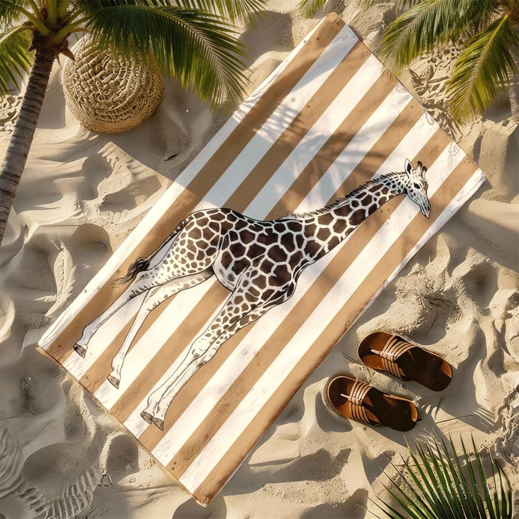Retro und künstlerisch gestaltetes Strandtuch aus Polyester-Mikrofaser mit Giraffenmuster ist hoch saugfähig, geeignet für Schwimmen und Strandausflüge.