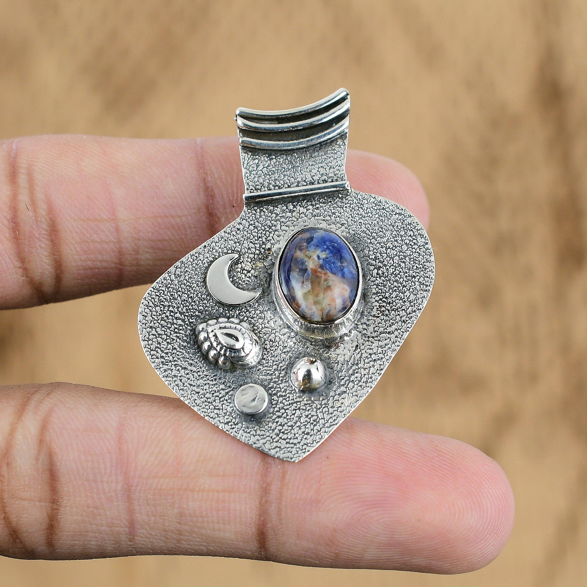 

Natural Sodalite Gemstone Pendant 925 Sterling Silver Indian Jewelry For Women