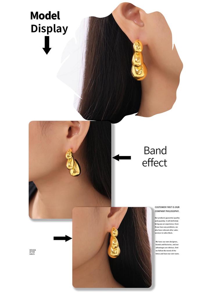 Bohemian Patchwork Water Drop Earrings: 18k Gold-Plated Copper, Large & Small, Fashionable & Personalized for Women.