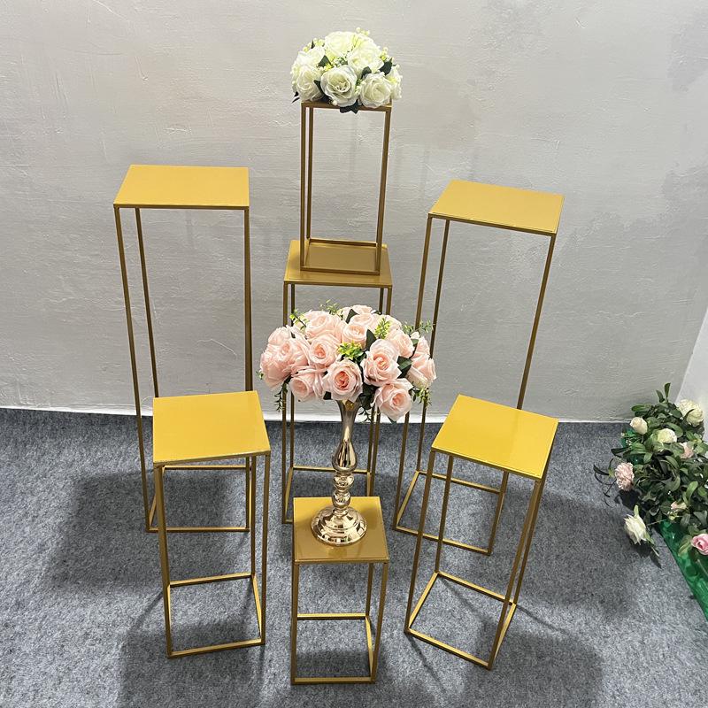 Gold Wrought Iron Wedding Aisle Markers: Square Flower Stand Decoration Ornaments