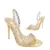 European and American Large-size Rhinestone High-heeled Open-toed Sandals Women's Pointed Head Rear Mixed with Crystal Fish Mouth Fashion Shoes