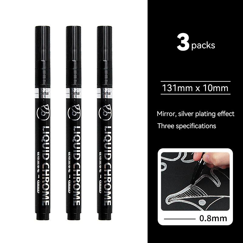 6/1pcs Chrome Pen Marker Reflective Mirror Electroplating Paint Repair Marker For Rock Ceramic Glass 0.8/1/2mm Nib Art Craftwork