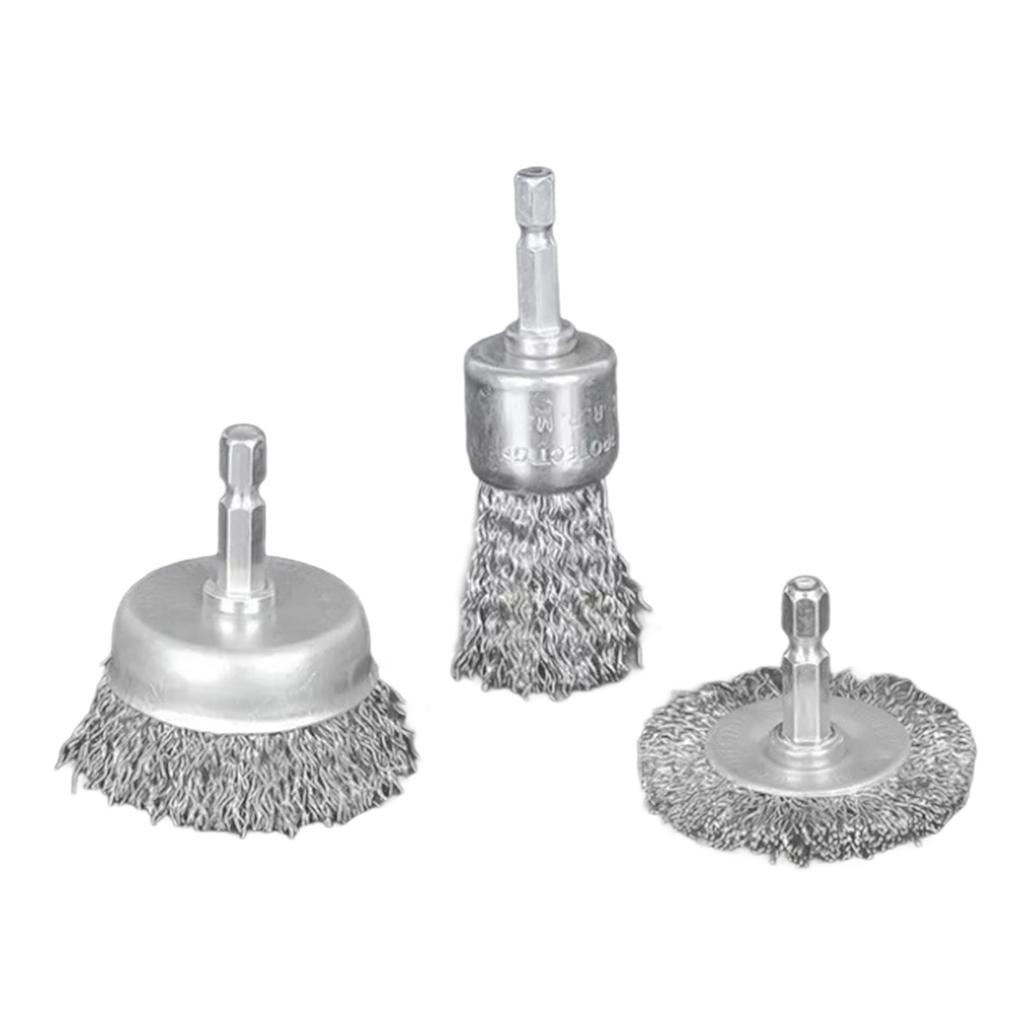 Hex Shank Steel Drill Wire Wheel Brush Set For Clamping 1/4in Electric Drill Efficient Rust Removal Surfaces Treatment