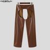 INCERUN Men Zip-up Waist Crotch Cutout PU Leather Party Long Pants Trousers
