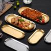 Gold Stainless Steel Oval Tray for Jewelry, Desserts, Barbecue, and Towels