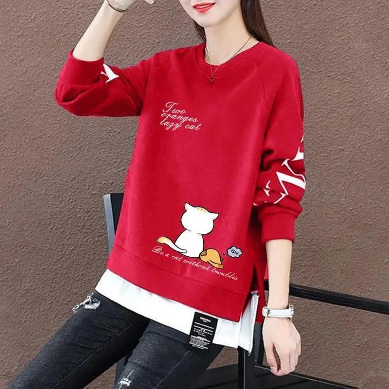 Женская осенняя спортивная одежда средней длины свободная куртка с длинным рукавом XS красный 1537₽