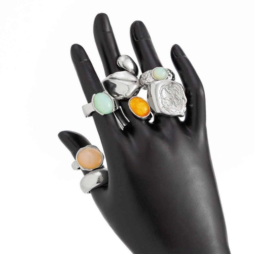 5pcs/7pcs Irregular Chunky Smooth Rings Vintage Retro Metal Ring  Matchable Jewelry