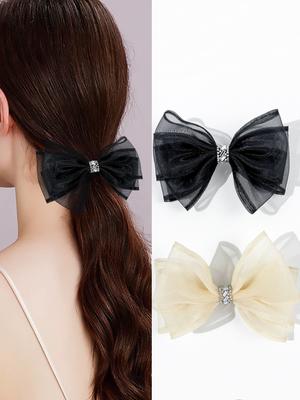 Diamond Bow Hair Clip for Women, Delicate Temperament, High-end Feeling, Back of the Head Spring Clip Hair Accessory