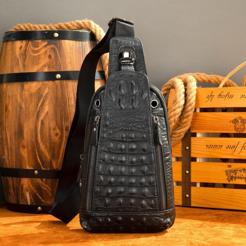 Crocodile Patterned Top Layer Cowhide Chest Bag Men s Leather Diagonal Cross Outdoor Trendy Hanging
