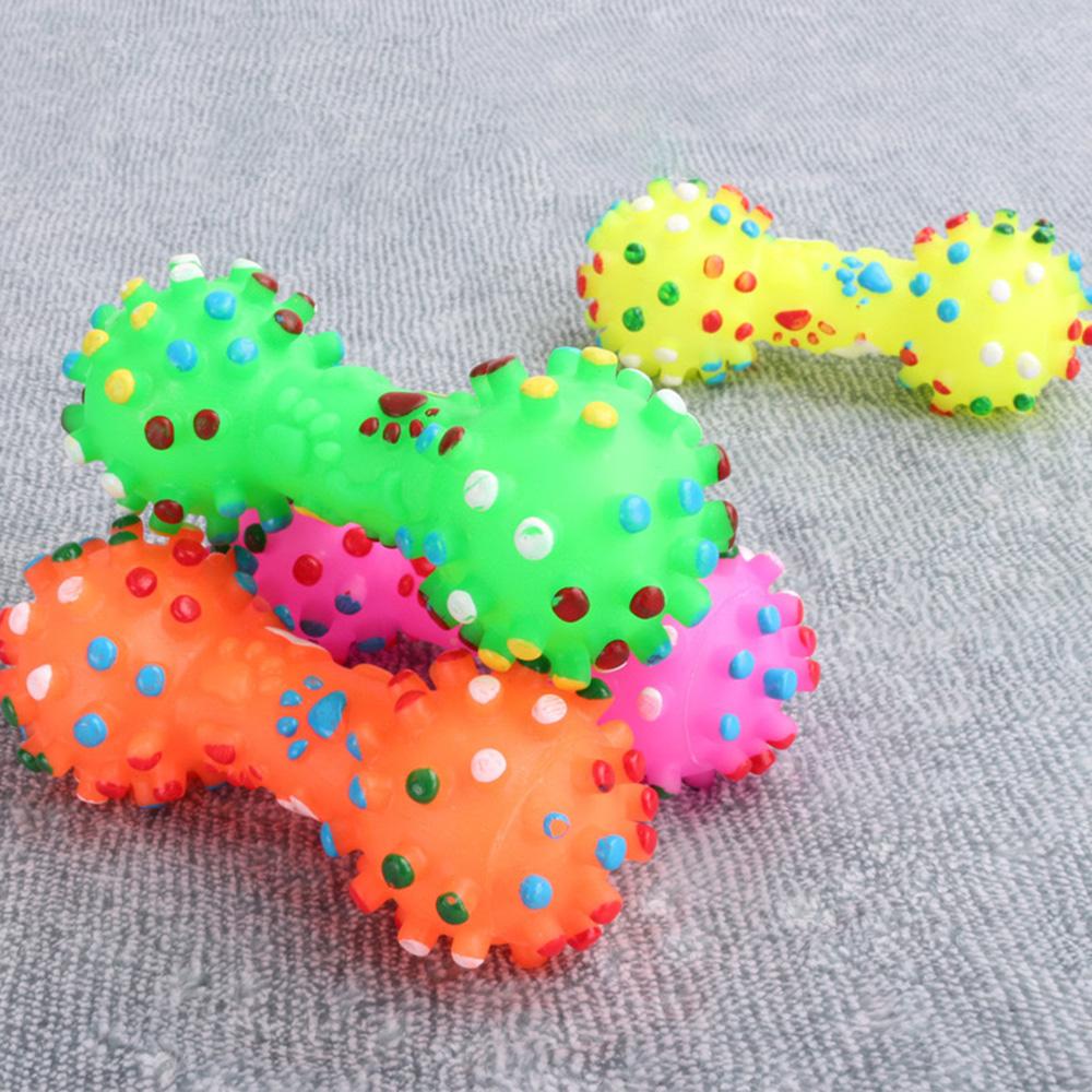 Dog Squeaky Chew Toy - Dumbbell Shape with Small Spikes, Rubber Pet Toy for Teething, Teeth Cleaning & Tartar Reduction,