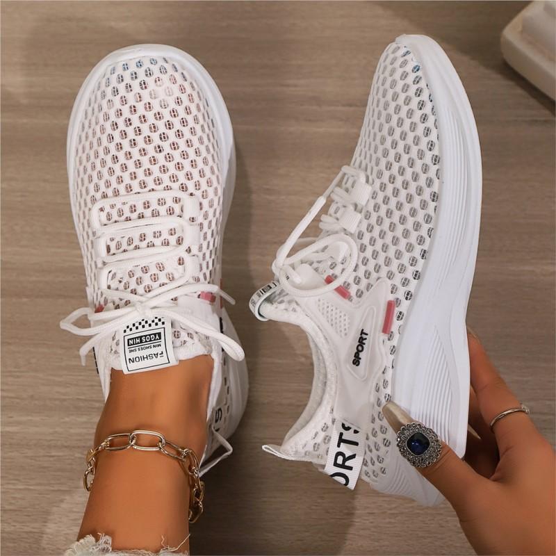 Fashion Mesh Lady Vulcanized Shoes Non-slip Knitting Womens Soft Bottom Breathable Casual Walking Hollow Running Shoes Platform Sneakers