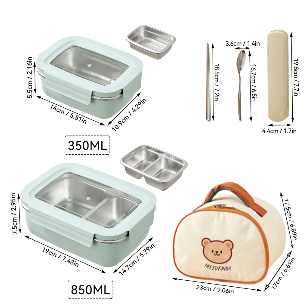 Picnic Portable Large Capacity Bento Lunch Box 1/2 Grids Leak-proof 304 Stainless Steel Food Container Microwave Safe