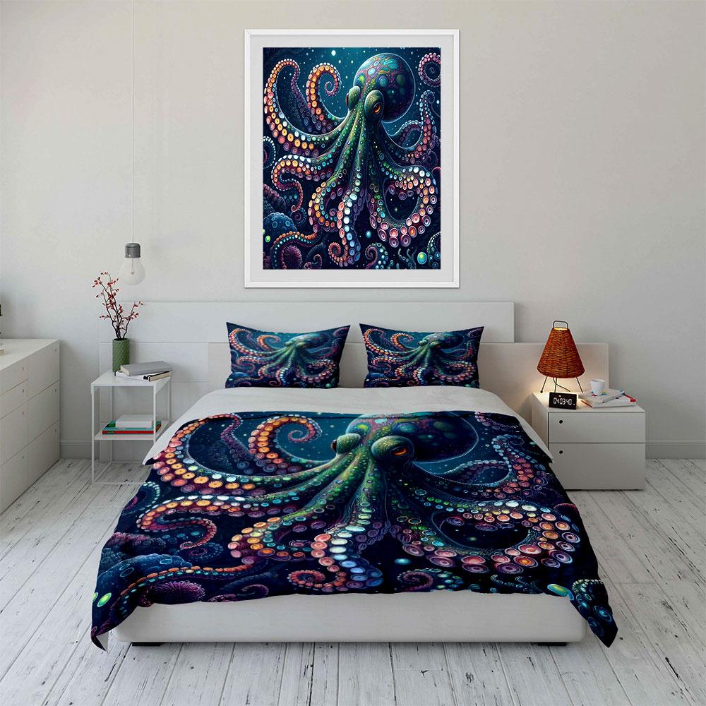 Kleurrijke Octopus Onderwater Scène. Beddengoed Set 1 Dekbedovertrek 2 Kussenslopen Voor Volwassenen En Kinderen Luxe Cadeau Volledige Maat
