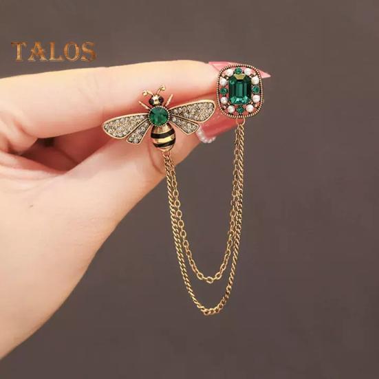 Chest Brooch Bee And Chain Decor Faux Pearl Rhinestone Clothes Jewelry for Prom Party Retro Lapel Pin Bag Decoration Pin