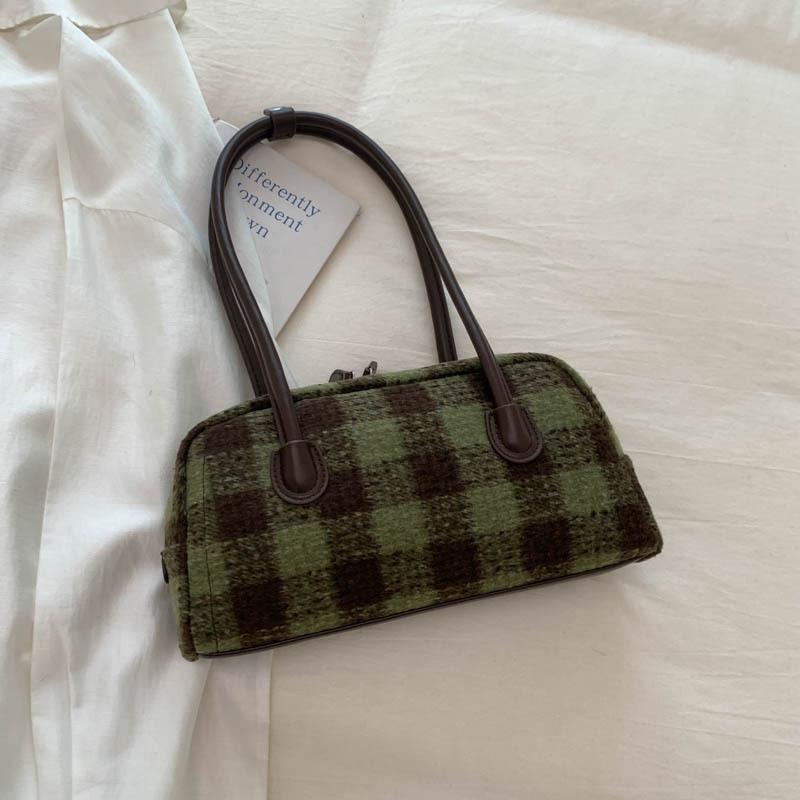 

Niche plaid handbag women s 2025 new trendy large-capacity shoulder bag women s casual commuter bowling bag зелёный