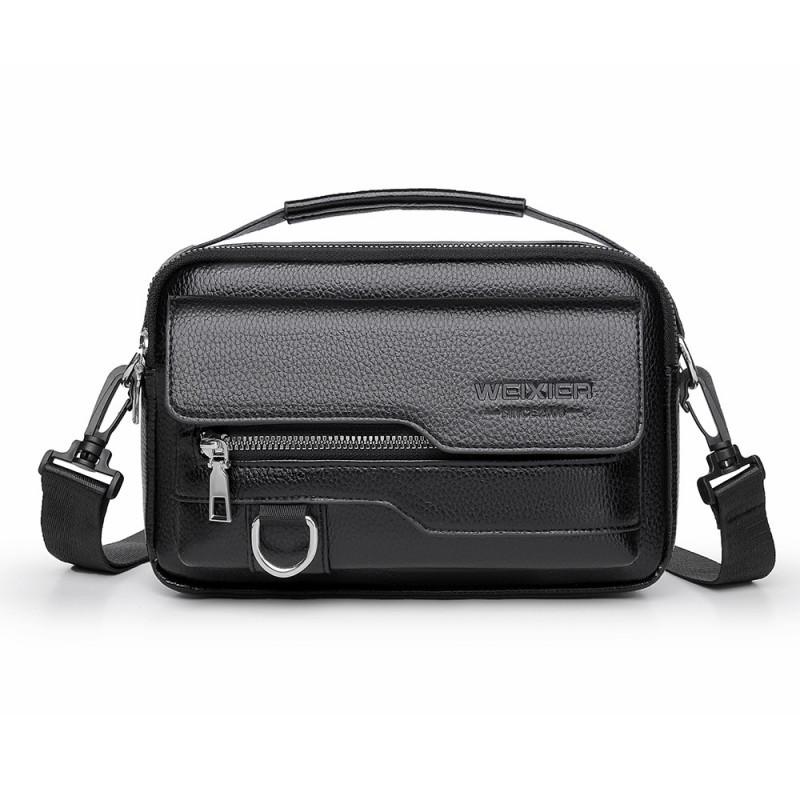 Single Shoulder Bag Men New Men s Crossbody PU Waterproof Flip Style 22x5x14 чёрный