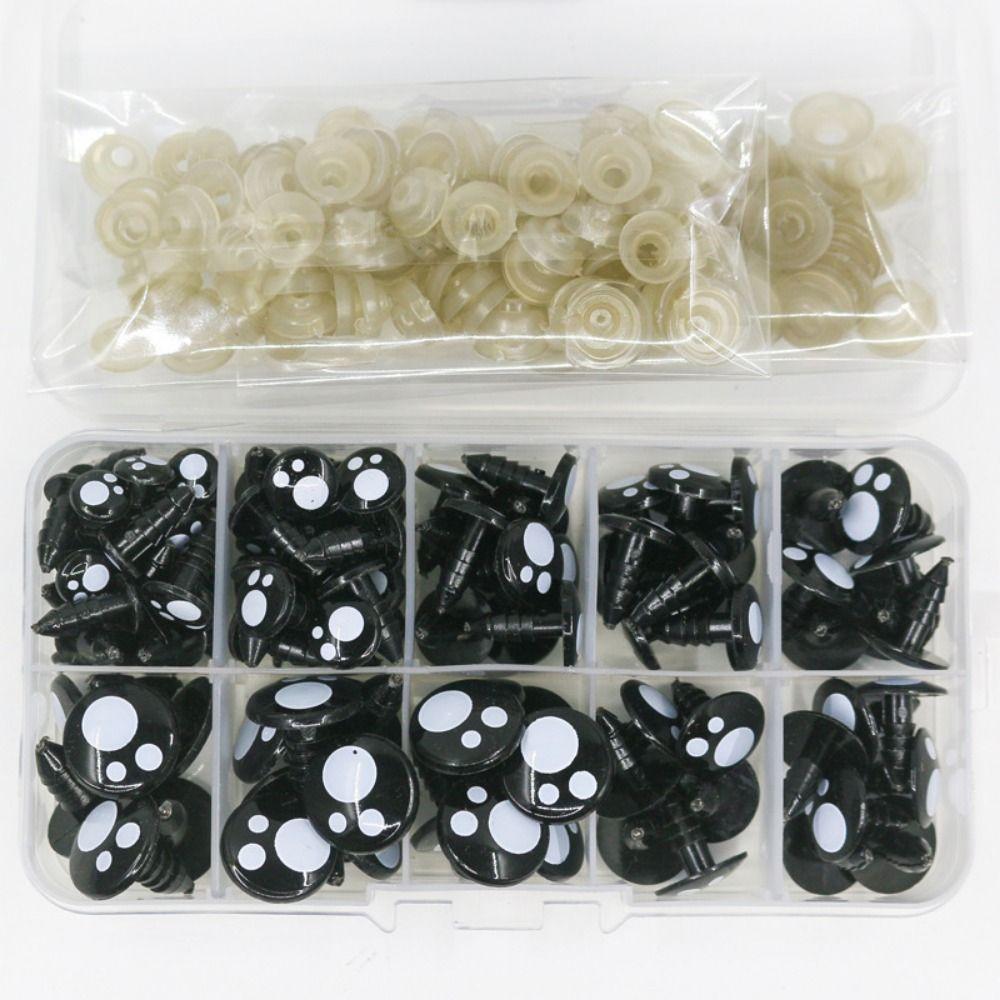 100pcs/box Round Shape Diy Doll Eyes Kit Crafts 5Sizes Black Screw Eyes For Toys
