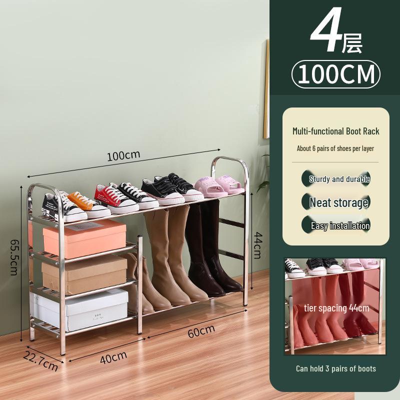 Stainless Steel Multi-layer Shoe Rack, Space-Saving Floor-Standing Shelf for Home and Dormitory Entrance.