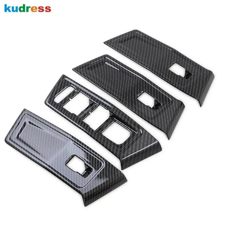För Volkswagen VW T-Roc TROC 2017-2024 Kolfiber Bil Innerdörr Fönsterhiss Knapp Panel Cover Trim Interiörtillbehör
