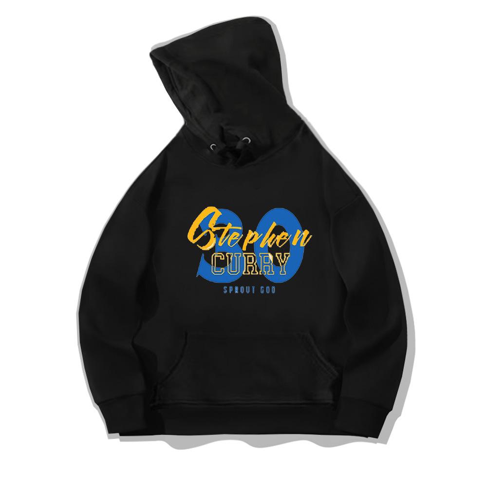 Autumn hooded sweater pullover European and American trend loose long-sleeved basketball casual printing yellow and blue No. 30 jacket