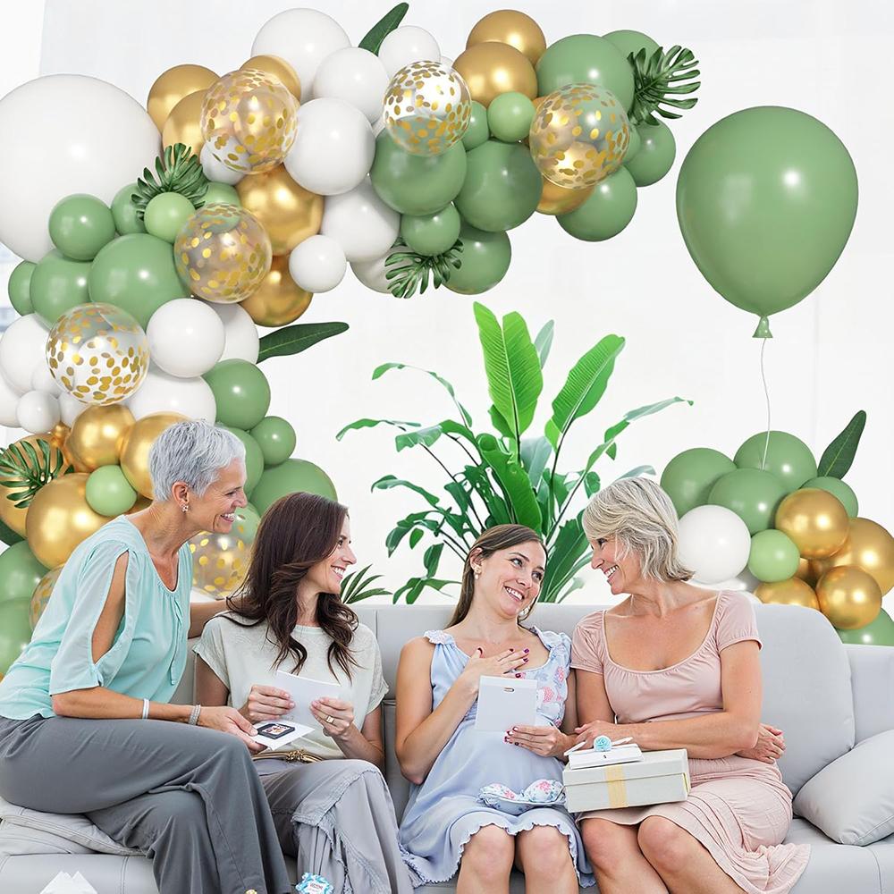 Green Jungle Safari Theme Balloons Garland Sage Green White Gold Confetti Ballon Arch Kit Home Birthday Party Wedding Decoration
