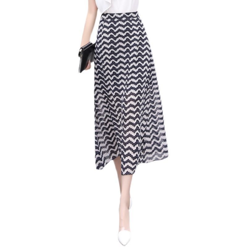 Summer Women's New High Waist Slimming Chiffon A-line Skirt Floral Half Length Skirt Medium Length Skirt