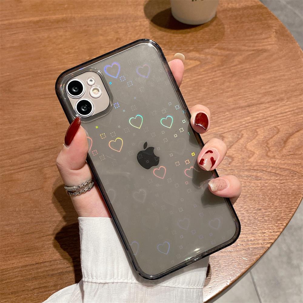 

Fashion Gradient Laser Love Heart Leaf Pattern Case For iPhone 15 14 13 11 12 Pro Max X XS XR 7 8 Plus Clear Cover With Hearts For iPhone 15Pro Max