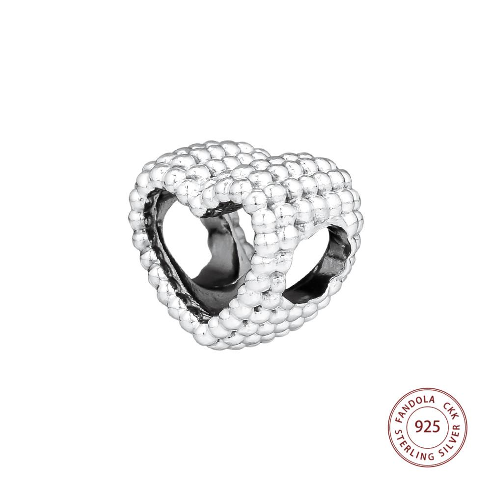 925 Sterling Silver Beaded Heart Charms Beads for Jewelry Making Fit Original Bracelets