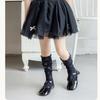 Cotton Girls Socks, Spring Thin Style In Tube Socks 3-Layer Lace Bowknot Charm Stackable for Kids 3-13T