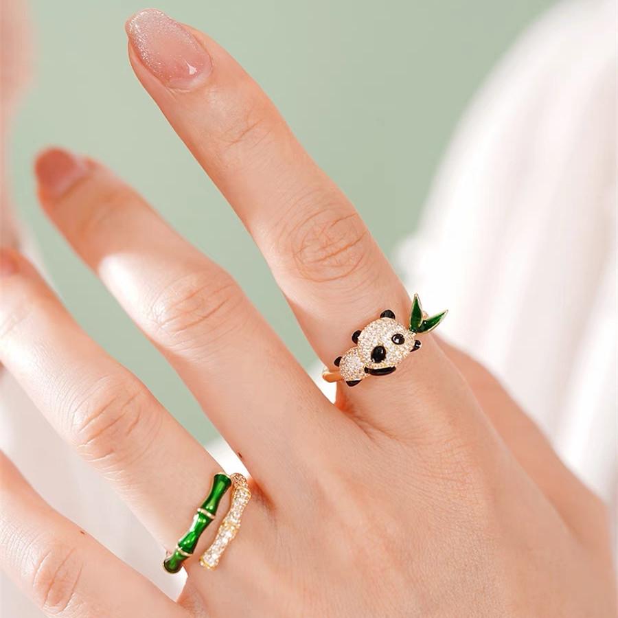 Yanyu Ke Panda Bamboo Open Ring: National Style, Exquisite Niche Design, Perfect Gift for Girlfriends