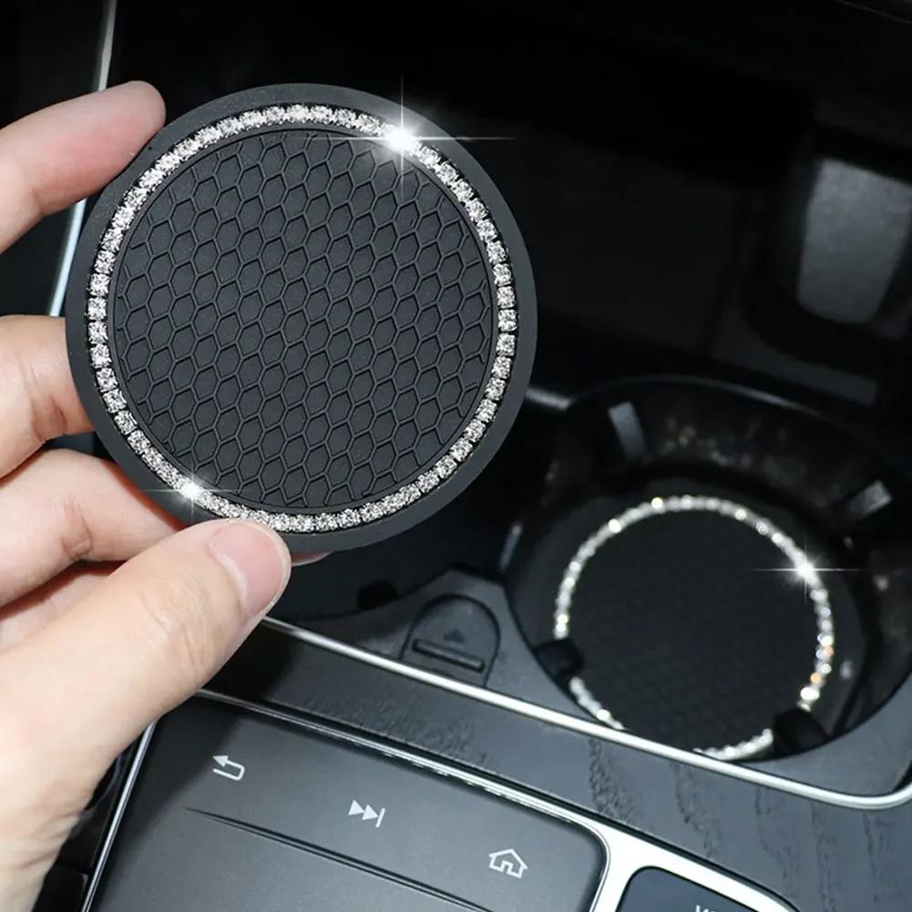Car Water Cup Pad Holders Non-slip Diamond Rhinestone Rubber Mat for Bottle Holder Coaster Auto Interior Anti-skid Cup Holders