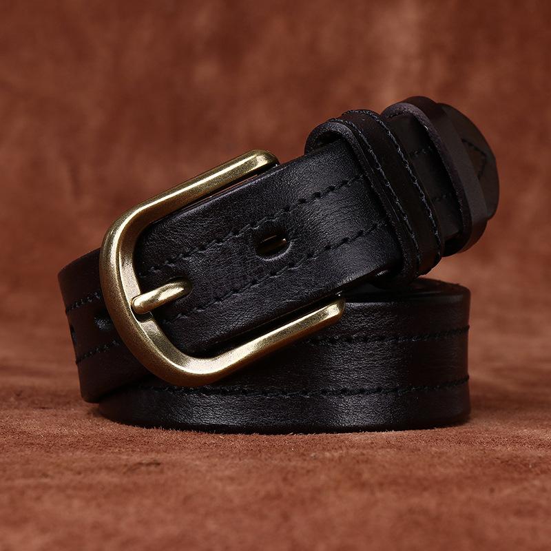 Men's Belt Retro Rub Colored Distressed Genuine Cattlehide Leather Surface Casual Denim Overalls Belt