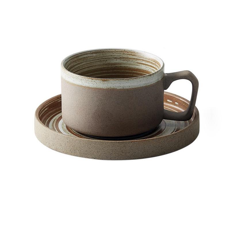 250ml Japanese Ceramic Coffee Cup with Saucer Coarse Pottery Mug Creative Tea Cup