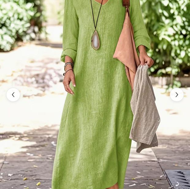 2026 Spring/Summer Women's Artistic V-Neck Loose Hem Dress - European-American Style