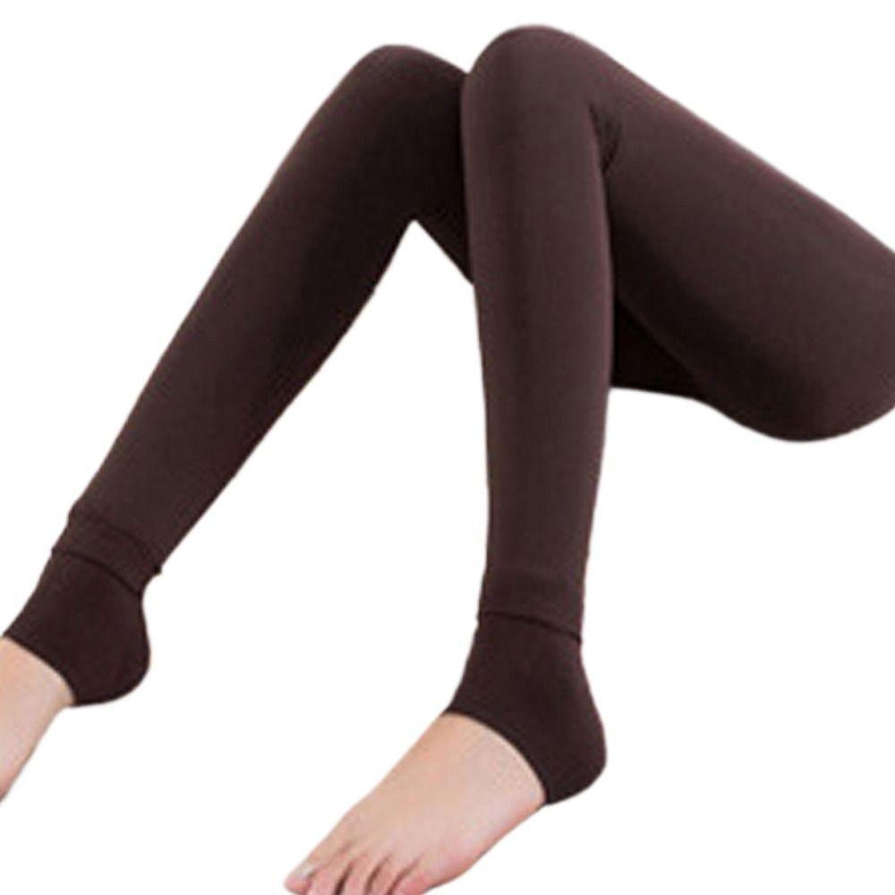 

Color Autumn Winter Tight Stretch Pants Plush Nylon Women Socks Step on Foot Pants Thermal Leggings кавовий