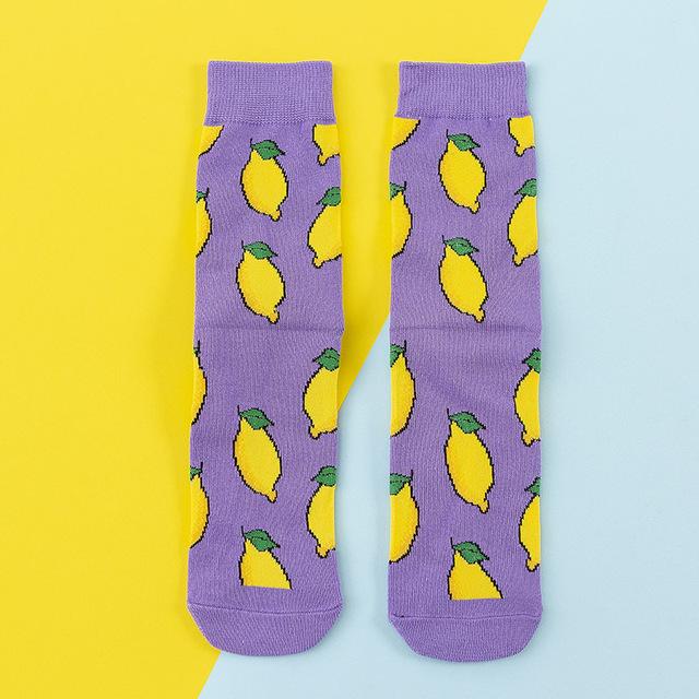 Women Socks Funny Cute Cartoon Fruits Banana Avocado Lemon Egg Cookie Donuts Food Happy Japanese Harajuku Skateboard Socks