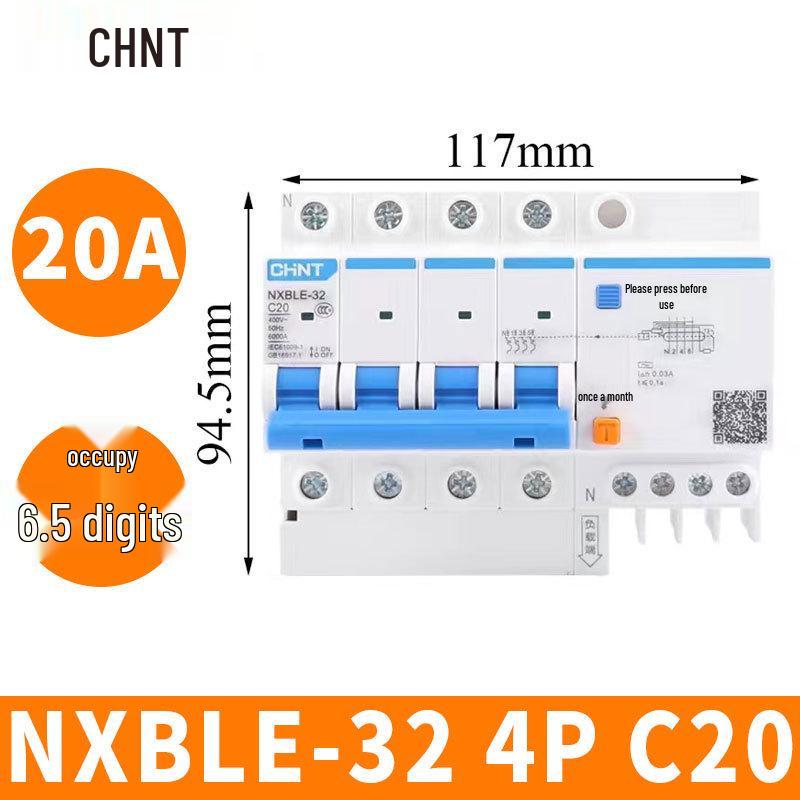 Chint Leakage Protector Circuit Breaker: 2P, 1P3P+N, 4P with Leakage Protection (32A, 20A, 40A, 63A) Air Switch
