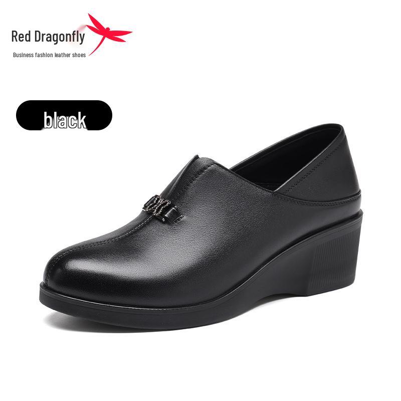 Red Dragonfly Women s Mid-Heel Summer Flats - Genuine Leather Wedge Commuting Shoes 40