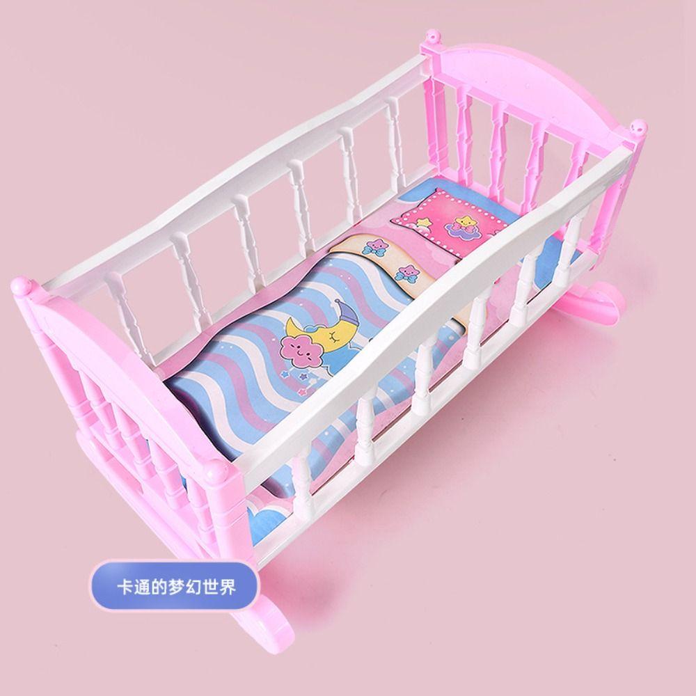 Pretend Play Baby Doll Rocking Bed Infant Carriage Doll Rocking Crib Baby Bed Cradle  Girls Gift