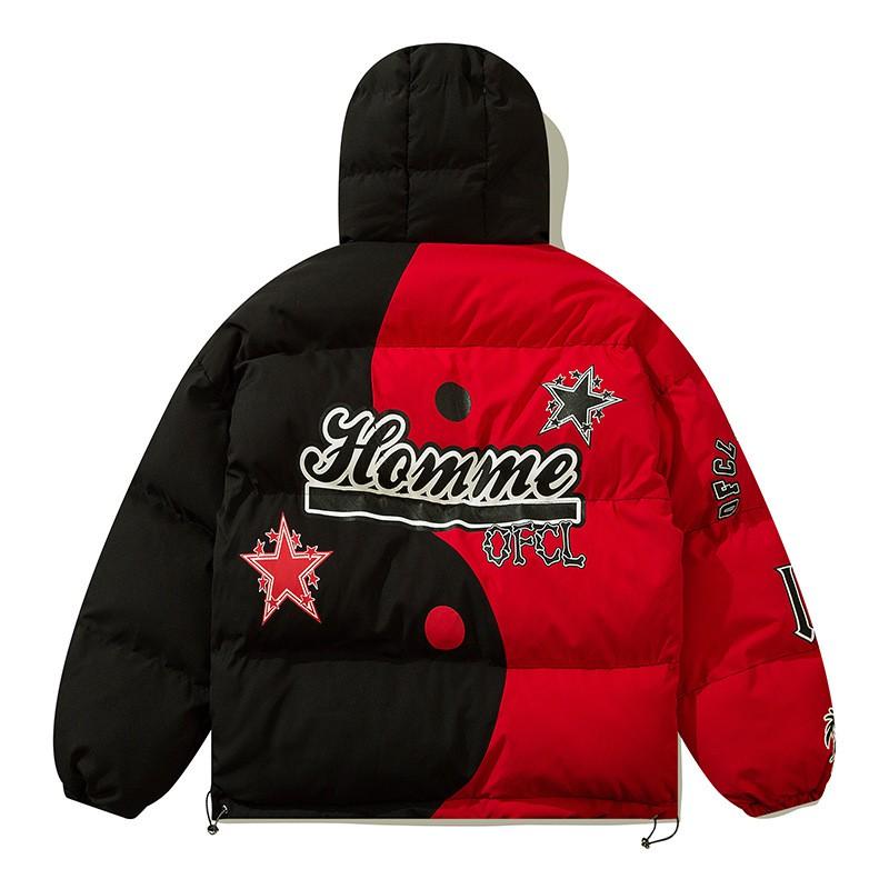 Mens Oversized Hooded Cotton Puffer Jacket Streetwear Winter Coat With Print Design