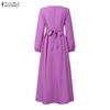 ZANZEA Muslim Casual Round Neck Long Sleeve Women Dresses