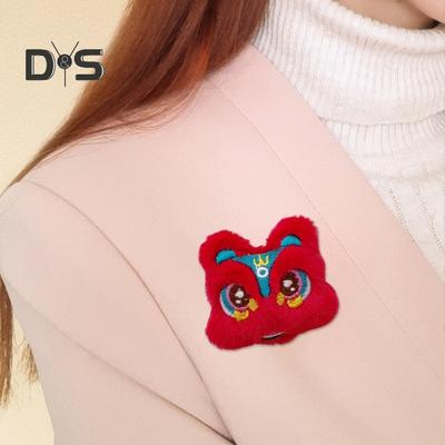 Plush Lion Dancing Brooch Chinese Style Celebration Good Luck Symbol New Year Festive Clothes Jewelry Bag Scarf Pin Chest Badge