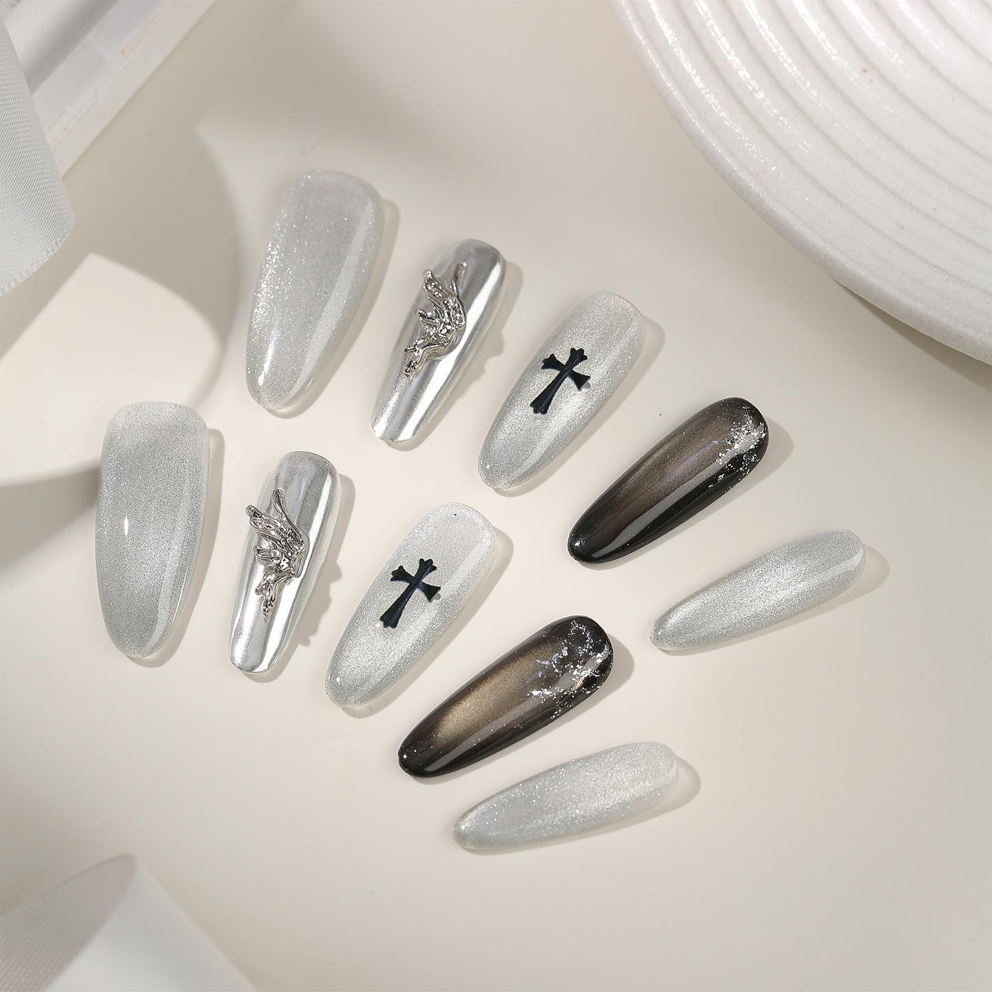 Zhuo Shi Mei Handmade Cat Eye Detachable Nail Stickers - Light Luxury Whitening Manicure M-Curvy Fit