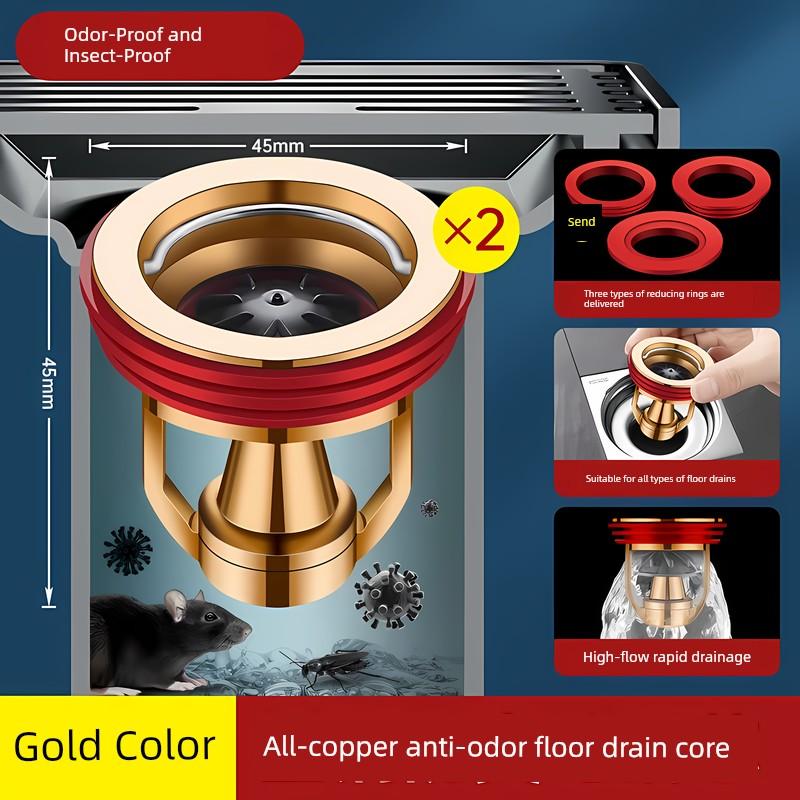 All-Copper Floor Drain Deodorizer for Bathroom, Universal Inner Core for Sewer Pipes, Anti-Odor Device, Sealing Non-Return Valve, Insect Prevention